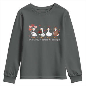 Silly Goose Christian Valentine Gospel Youth Sweatshirt On My Way To Spread The Goosepel TS14 Dark Heather Print Your Wear