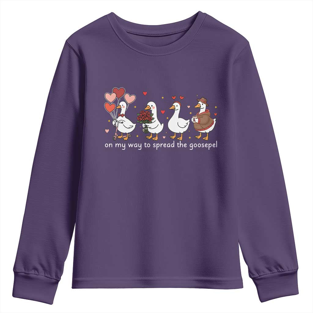 Silly Goose Christian Valentine Gospel Youth Sweatshirt On My Way To Spread The Goosepel TS14 Purple Print Your Wear