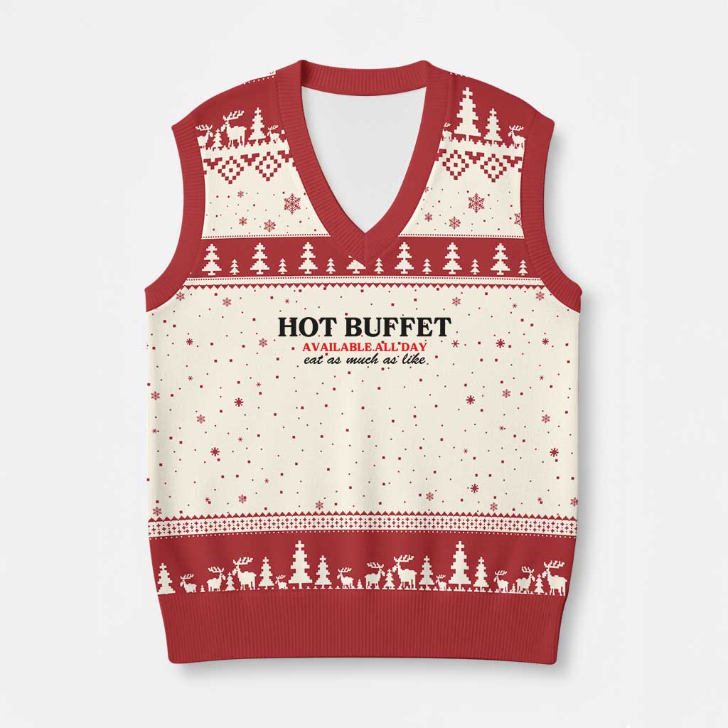 Hot Buffet Available All Day V-Neck Knit Sweater Vest Funny Cooking Food TS14 Beige Red Print Your Wear