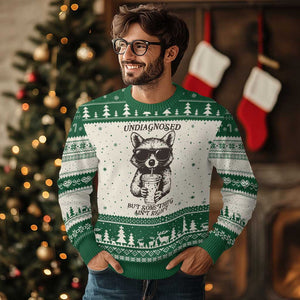 Undiagnosed But Something Aint Right Ugly Christmas Sweater Funny Racoon Saying TS14 Beige Green Print Your Wear