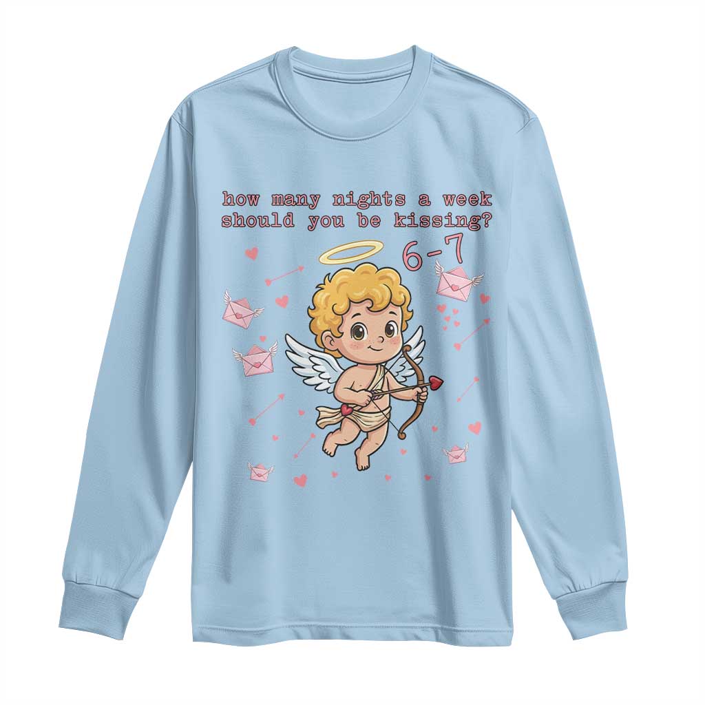 67 Valentine Meme Long Sleeve Shirt Funny Six Seven Cupid Saying TS14 Light Blue Print Your Wear