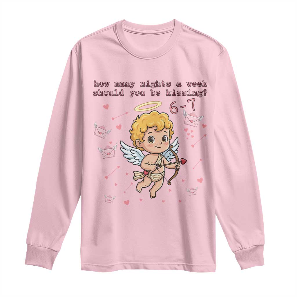 67 Valentine Meme Long Sleeve Shirt Funny Six Seven Cupid Saying TS14 Light Pink Print Your Wear