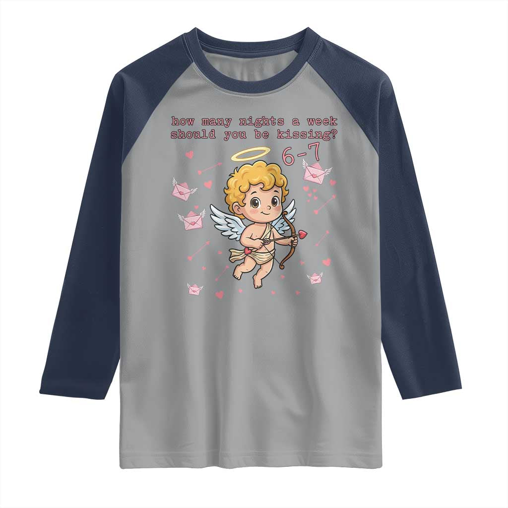67 Valentine Meme Raglan Shirt Funny Six Seven Cupid Saying TS14 Sport Gray Navy Print Your Wear