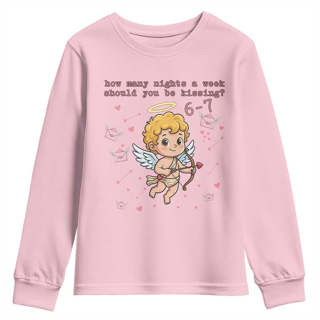 67 Valentine Meme Youth Sweatshirt Funny Six Seven Cupid Saying TS14 Light Pink Print Your Wear