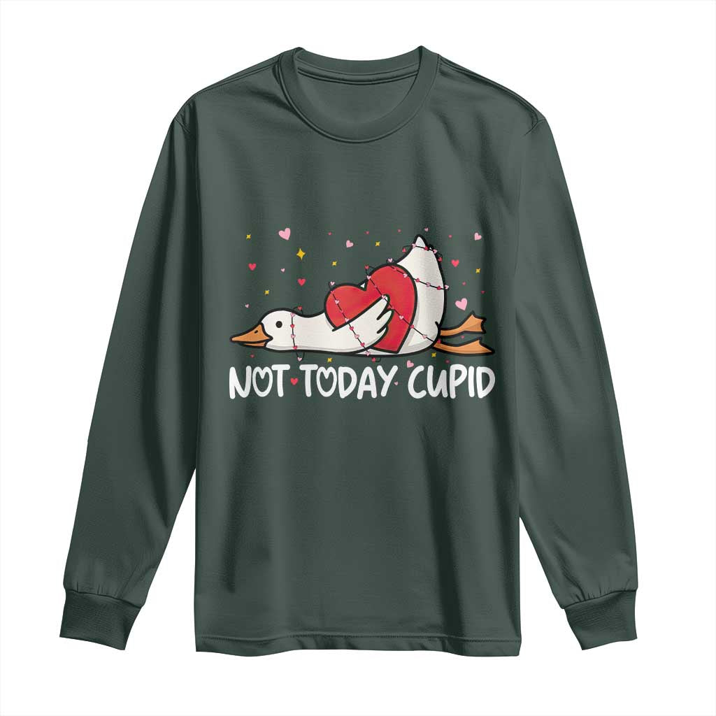 Silly Goose Valentine Long Sleeve Shirt Not Today Cupid TS14 Dark Forest Green Print Your Wear