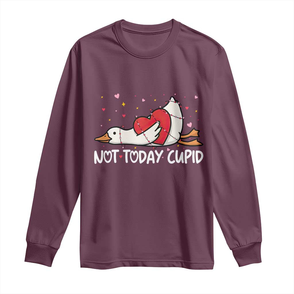 Silly Goose Valentine Long Sleeve Shirt Not Today Cupid TS14 Maroon Print Your Wear