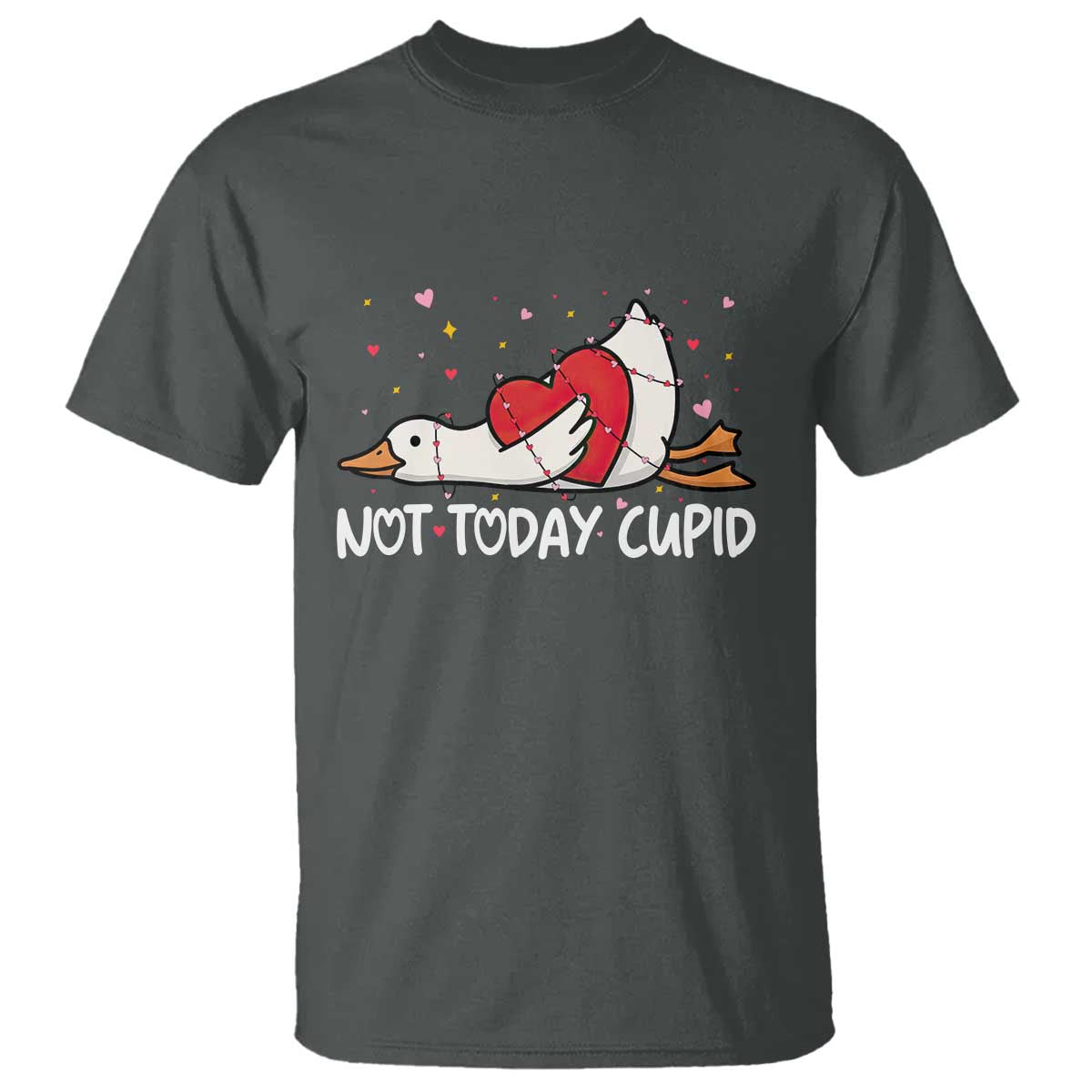 Silly Goose Valentine T Shirt Not Today Cupid TS14 Dark Heather Print Your Wear