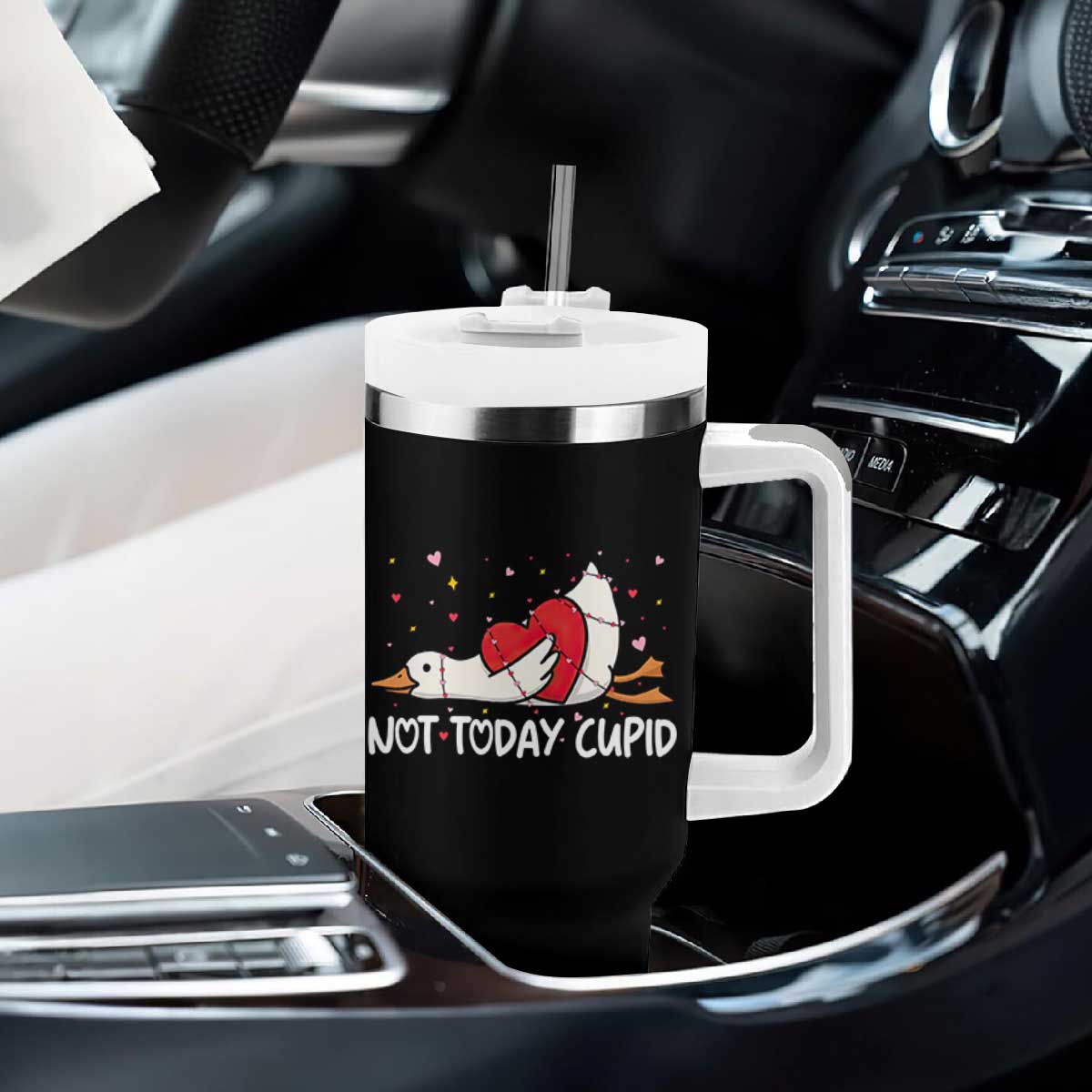 Silly Goose Valentine Tumbler With Handle Not Today Cupid TS14 Print Your Wear