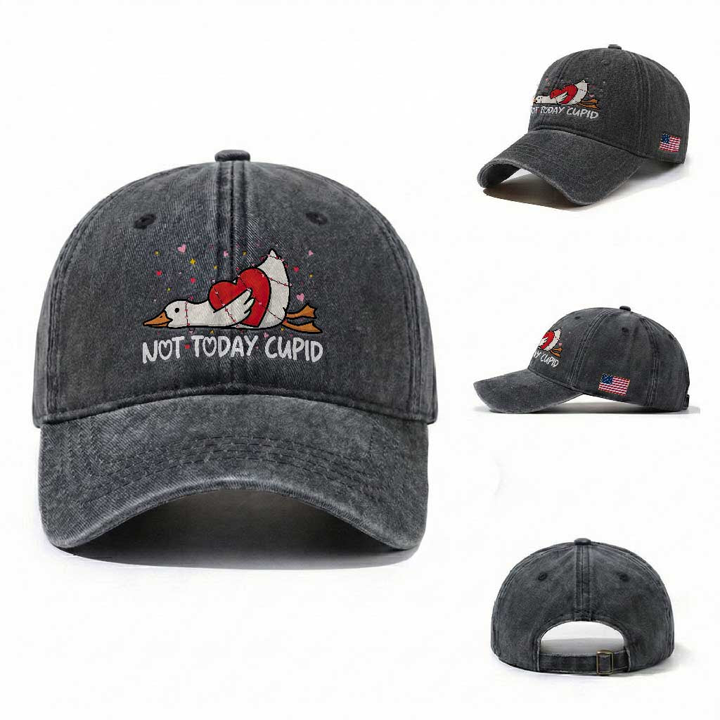 Silly Goose Valentine Washed Cotton Baseball Cap Not Today Cupid TS14 Washed Cap Universal Fit Dark Gray Print Your Wear