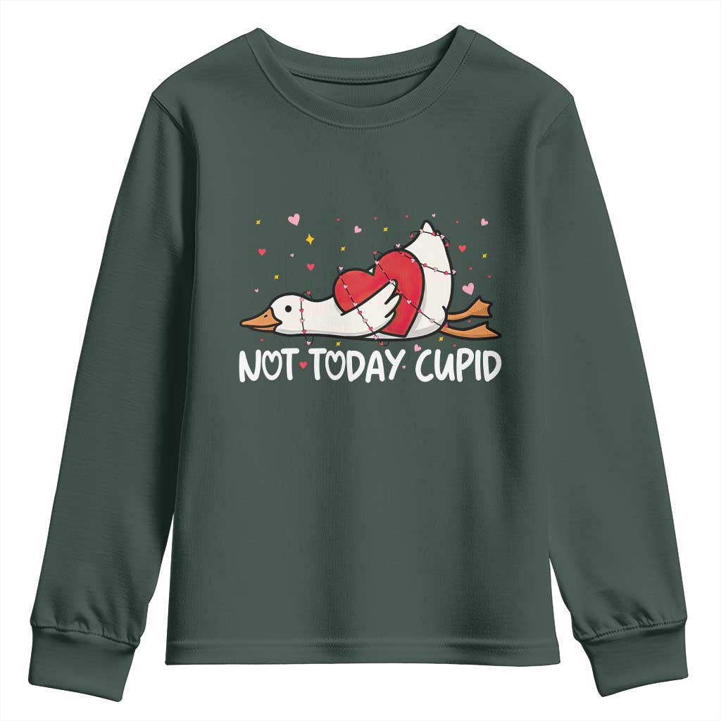 Silly Goose Valentine Youth Sweatshirt Not Today Cupid TS14 Dark Forest Green Print Your Wear