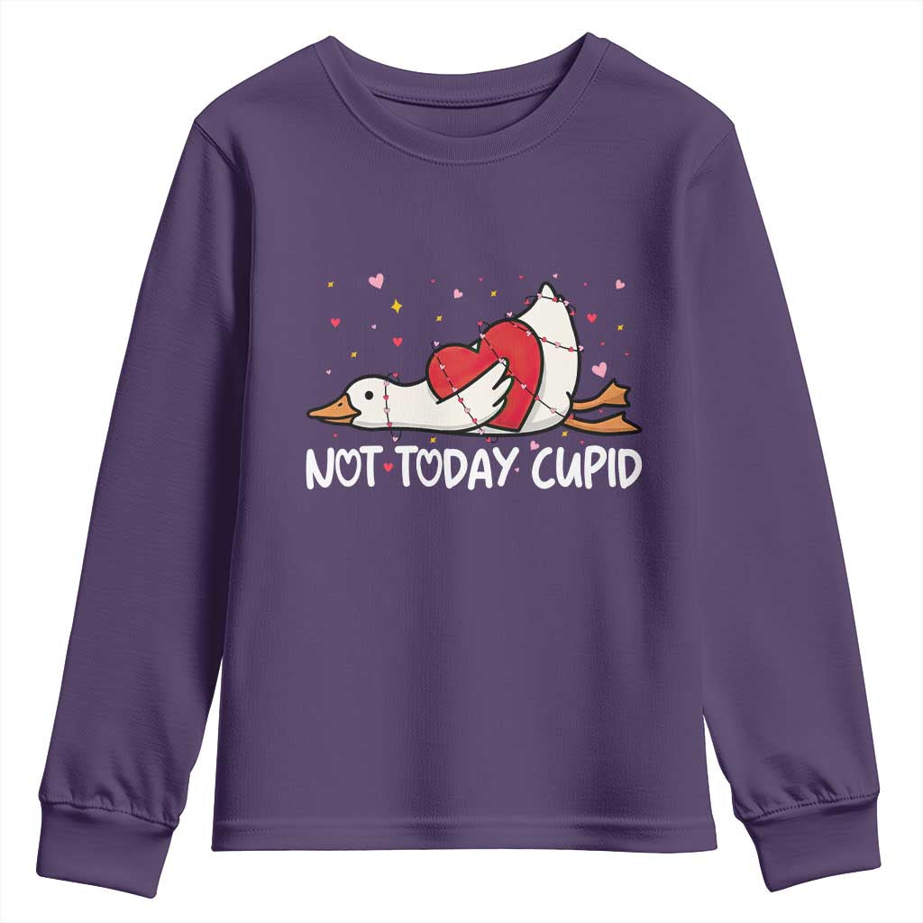 Silly Goose Valentine Youth Sweatshirt Not Today Cupid TS14 Purple Print Your Wear