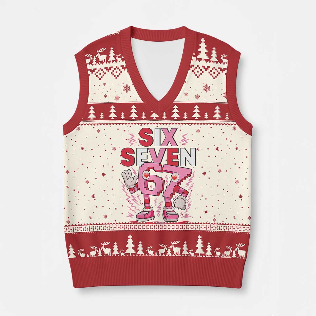 67 Valentines V-Neck Knit Sweater Vest Funny Six Seven Brainrot Meme TS14 Beige Red Print Your Wear