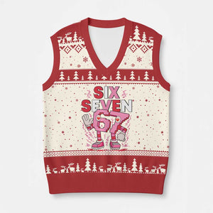 67 Valentines V-Neck Knit Sweater Vest Funny Six Seven Brainrot Meme TS14 Beige Red Print Your Wear