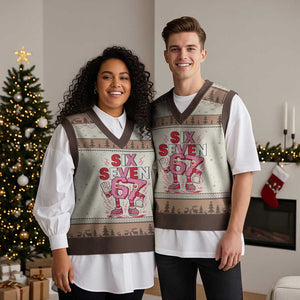 67 Valentines V-Neck Knit Sweater Vest Funny Six Seven Brainrot Meme TS14 Mocha Mousse Print Your Wear