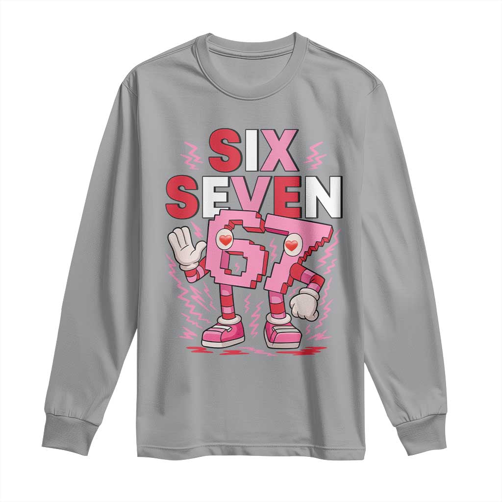 67 Valentines Long Sleeve Shirt Funny Six Seven Brainrot Meme TS14 Sport Gray Print Your Wear
