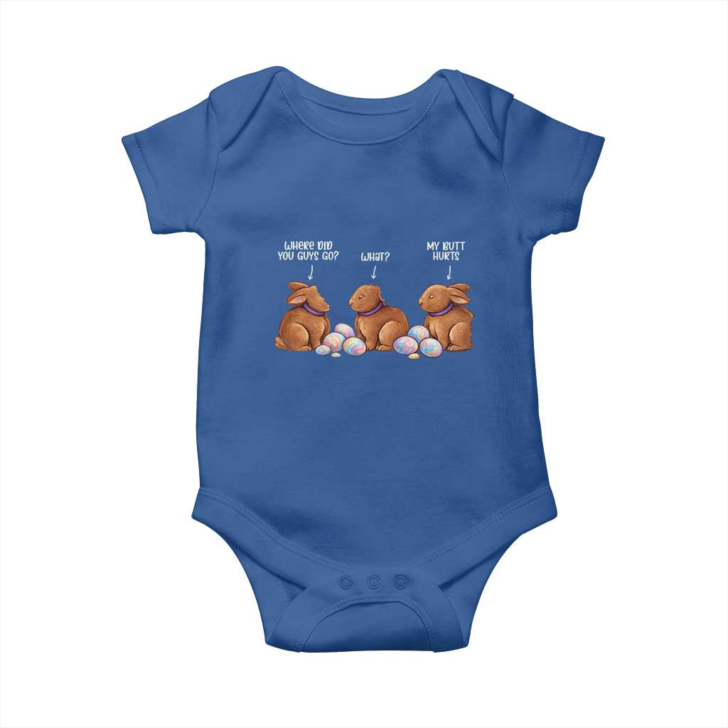 Funny Easter Bunny Baby Onesie Where Did You Guys Go Chocolate TS14 Royal Blue Print Your Wear