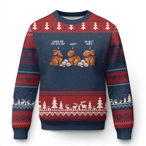 Funny Easter Bunny Ugly Christmas Sweater Where Did You Guys Go Chocolate TS14 Navy Red Print Your Wear