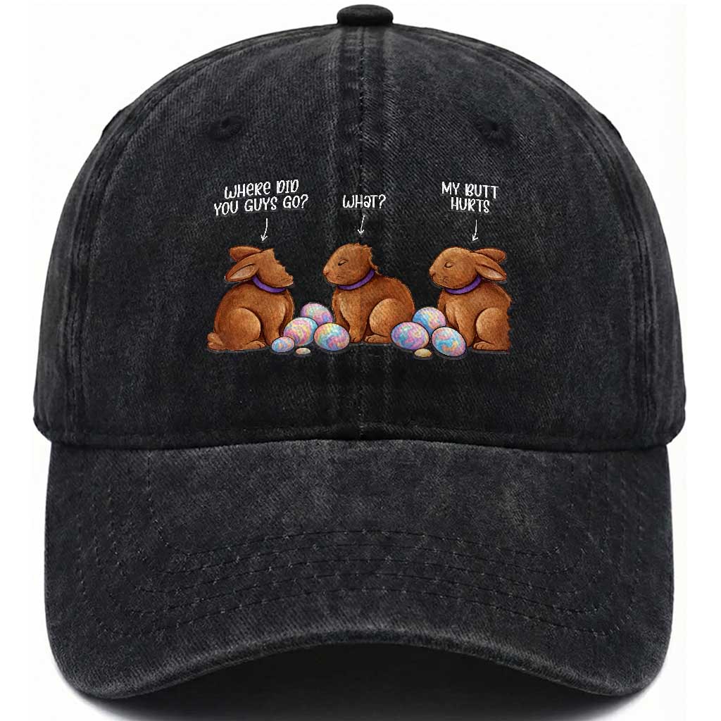 Funny Easter Bunny Washed Cotton Baseball Cap Where Did You Guys Go Chocolate TS14 Washed Cap Universal Fit Black Print Your Wear