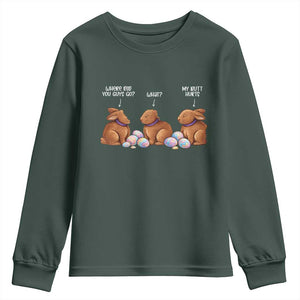 Funny Easter Bunny Youth Sweatshirt Where Did You Guys Go Chocolate TS14 Dark Forest Green Print Your Wear