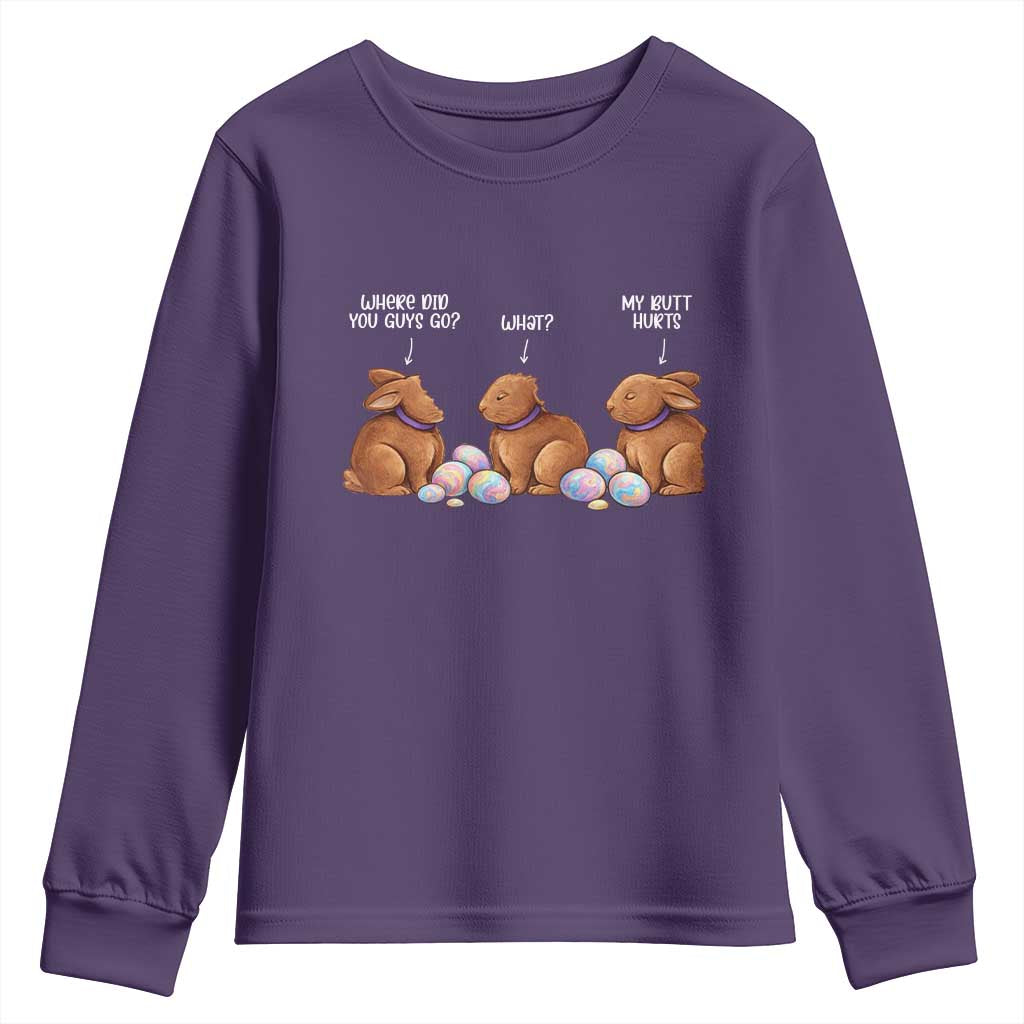 Funny Easter Bunny Youth Sweatshirt Where Did You Guys Go Chocolate TS14 Purple Print Your Wear