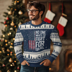 No One Wants To Fight For Israel Ugly Christmas Sweater Vintage American Flag Anti War Freedom First TS14 Navy Beige Print Your Wear