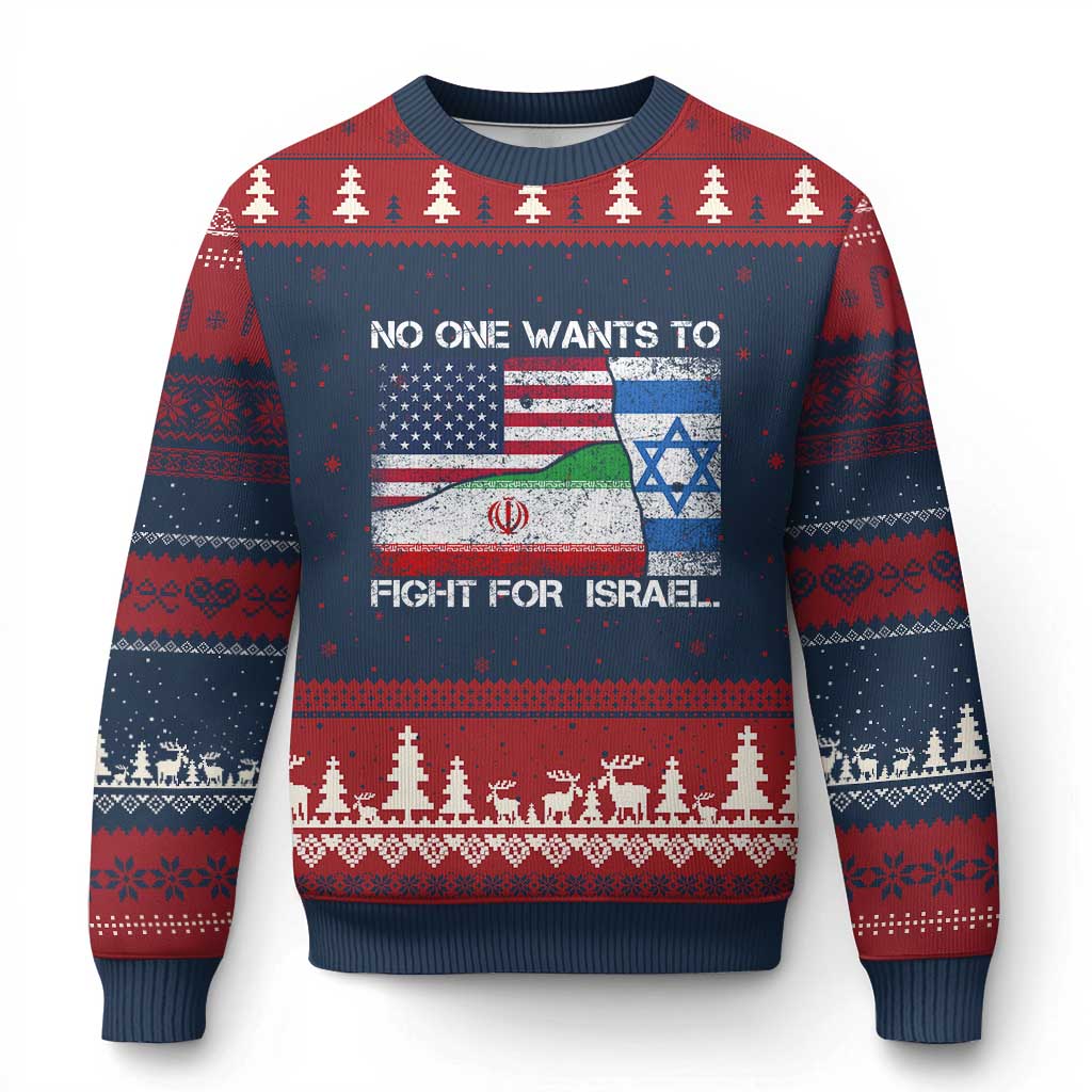 No One Wants To Fight For Israel Ugly Christmas Sweater Marine Veteran Freedom Statement TS14 Navy Red Print Your Wear