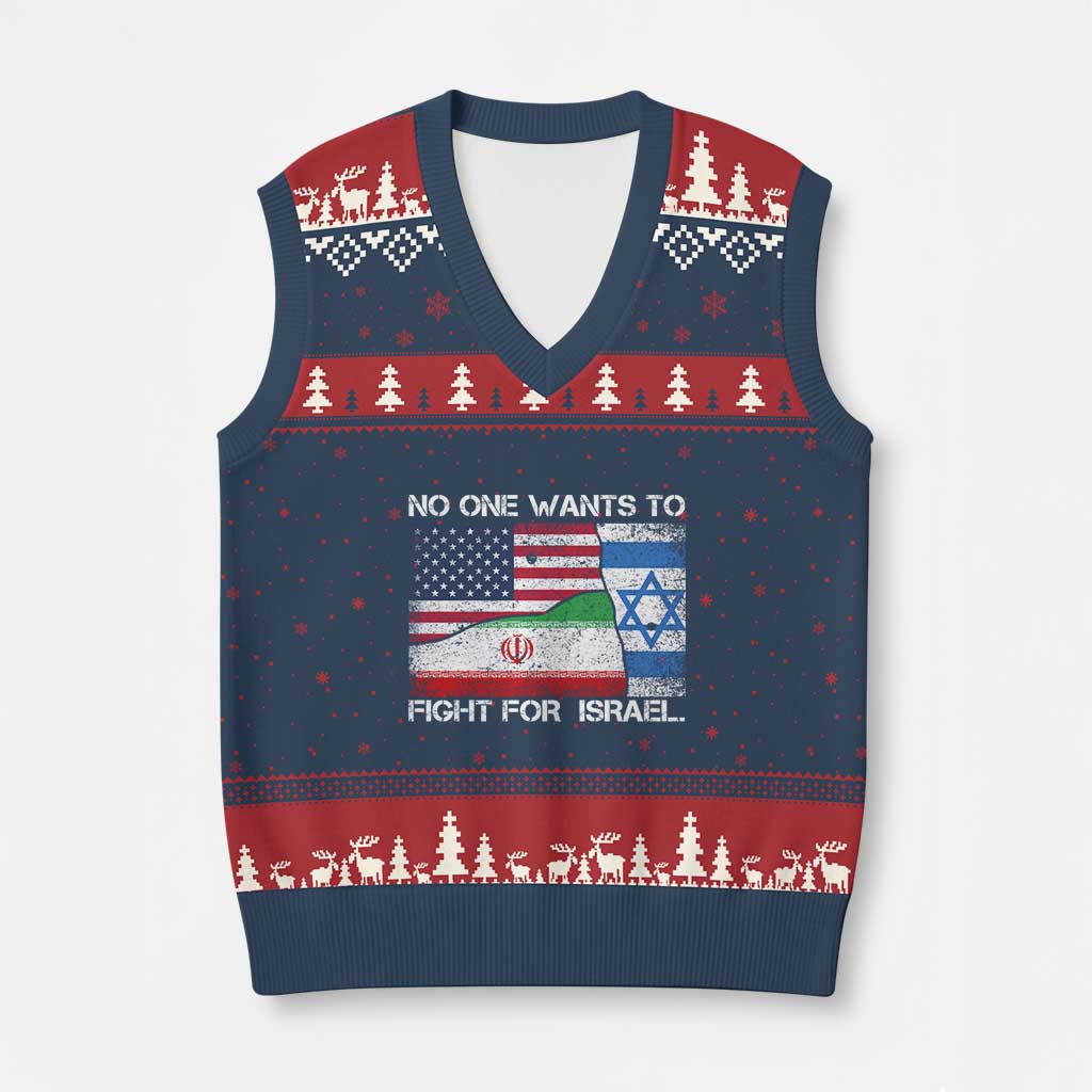 No One Wants To Fight For Israel V-Neck Knit Sweater Vest Marine Veteran Freedom Statement TS14 Navy Red Print Your Wear