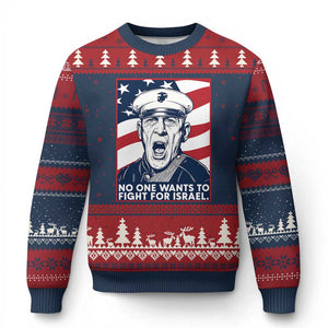 No One Wants To Fight For Israel Ugly Christmas Sweater US Marine Veteran Anti War TS14 Navy Red Print Your Wear