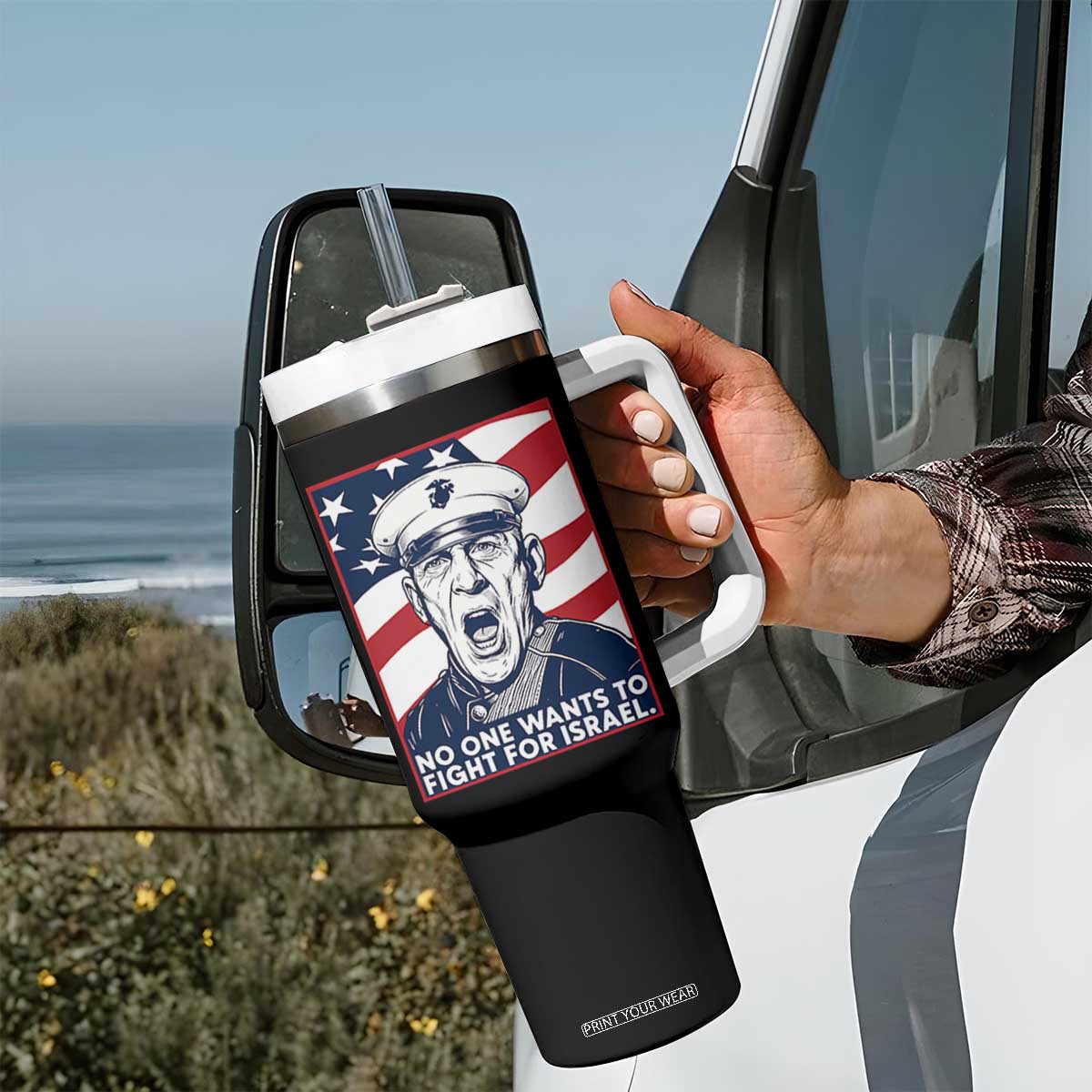 No One Wants To Fight For Israel Tumbler With Handle US Marine Veteran Anti War TS14 Print Your Wear