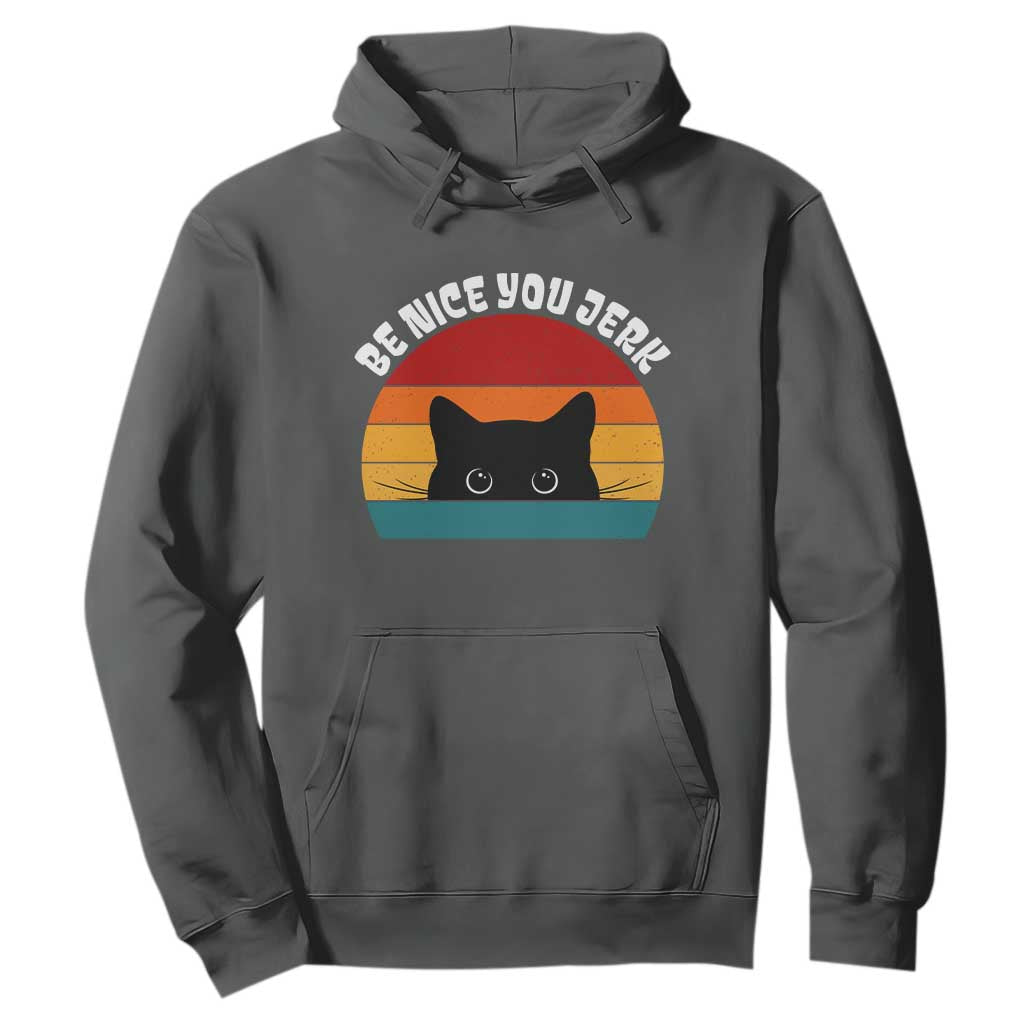 Be Nice You Jerk Hoodie Funny Cat Sarcastic Quote TS14 Dark Heather Print Your Wear