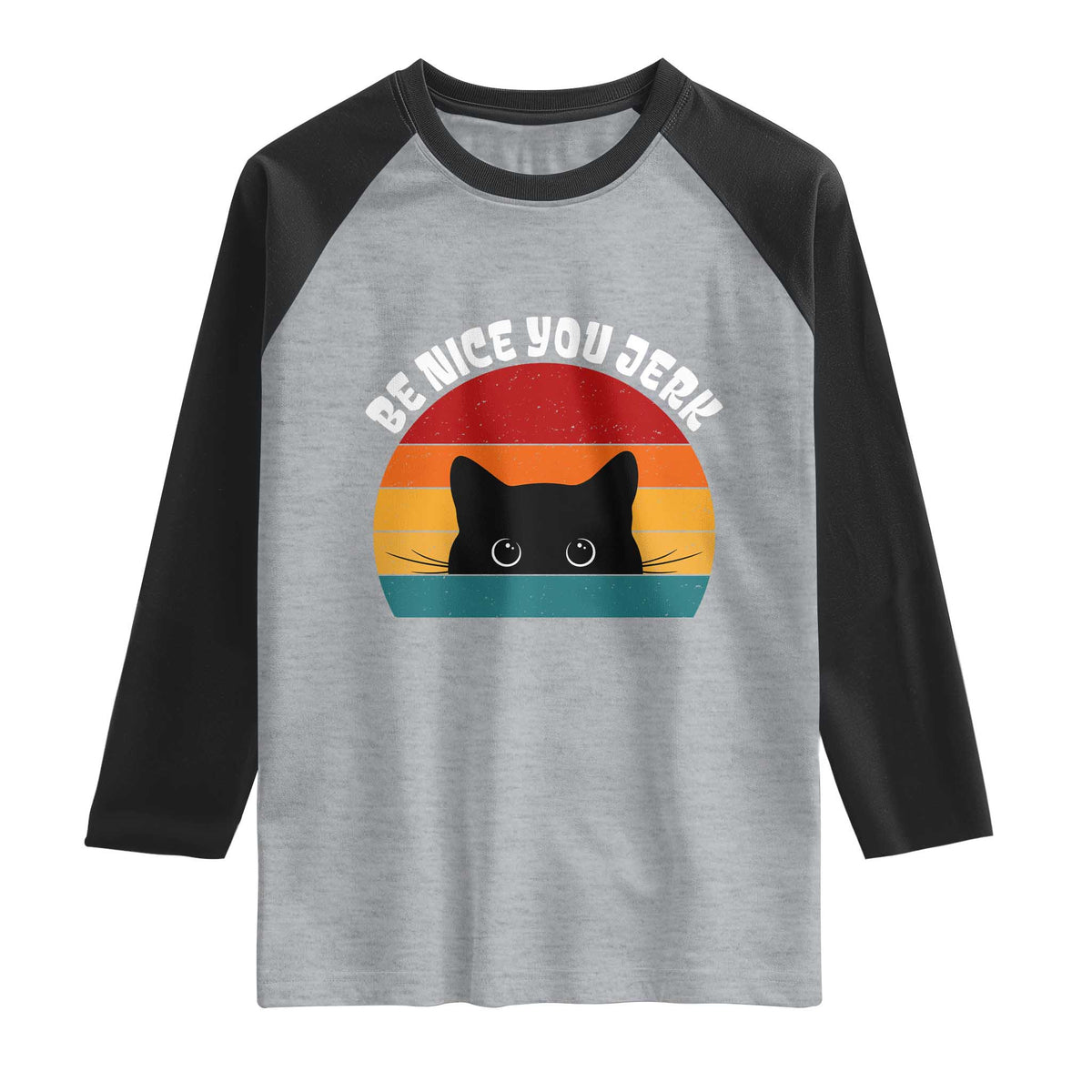 Be Nice You Jerk Raglan Shirt Funny Cat Sarcastic Quote TS14 Heather Gray Black Print Your Wear