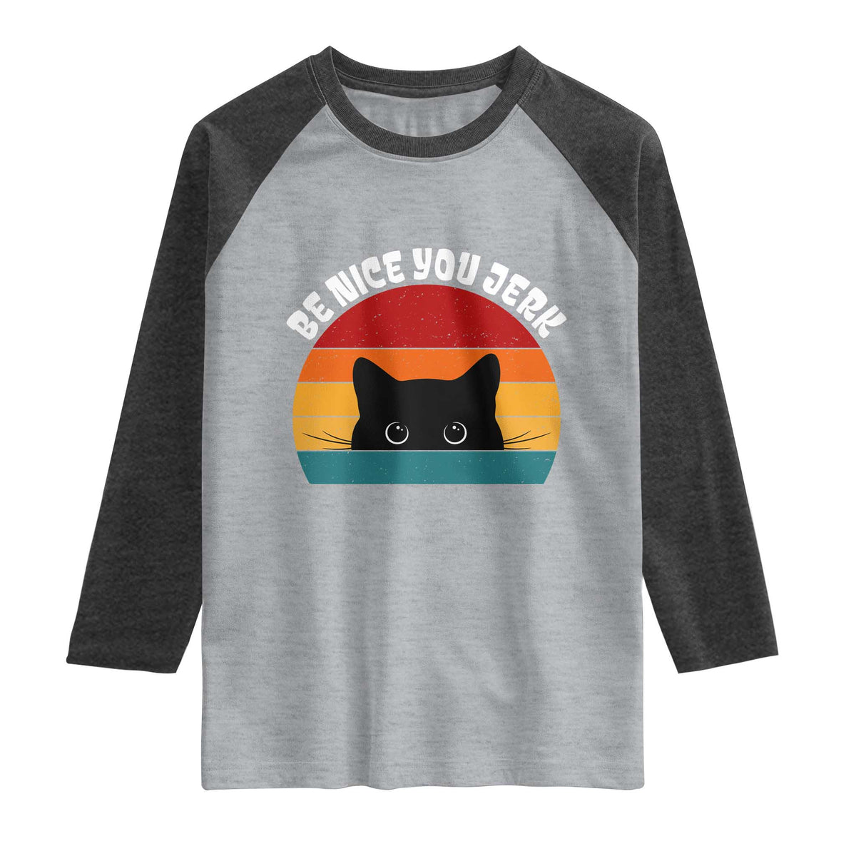 Be Nice You Jerk Raglan Shirt Funny Cat Sarcastic Quote TS14 Heather Gray Heather Charcoal Print Your Wear