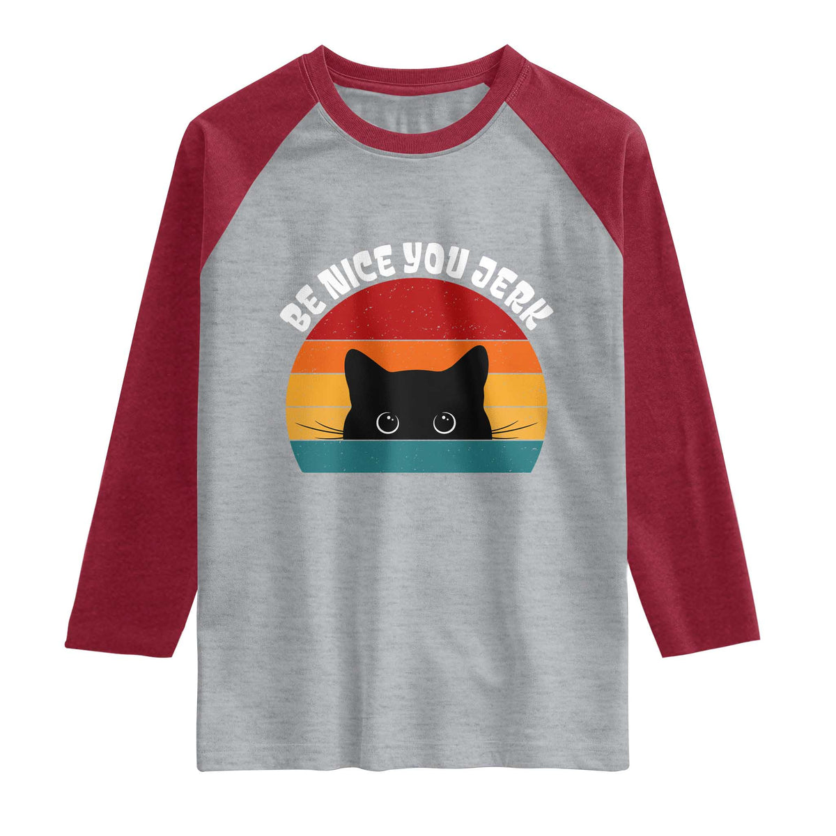 Be Nice You Jerk Raglan Shirt Funny Cat Sarcastic Quote TS14 Heather Gray Heather Red Print Your Wear