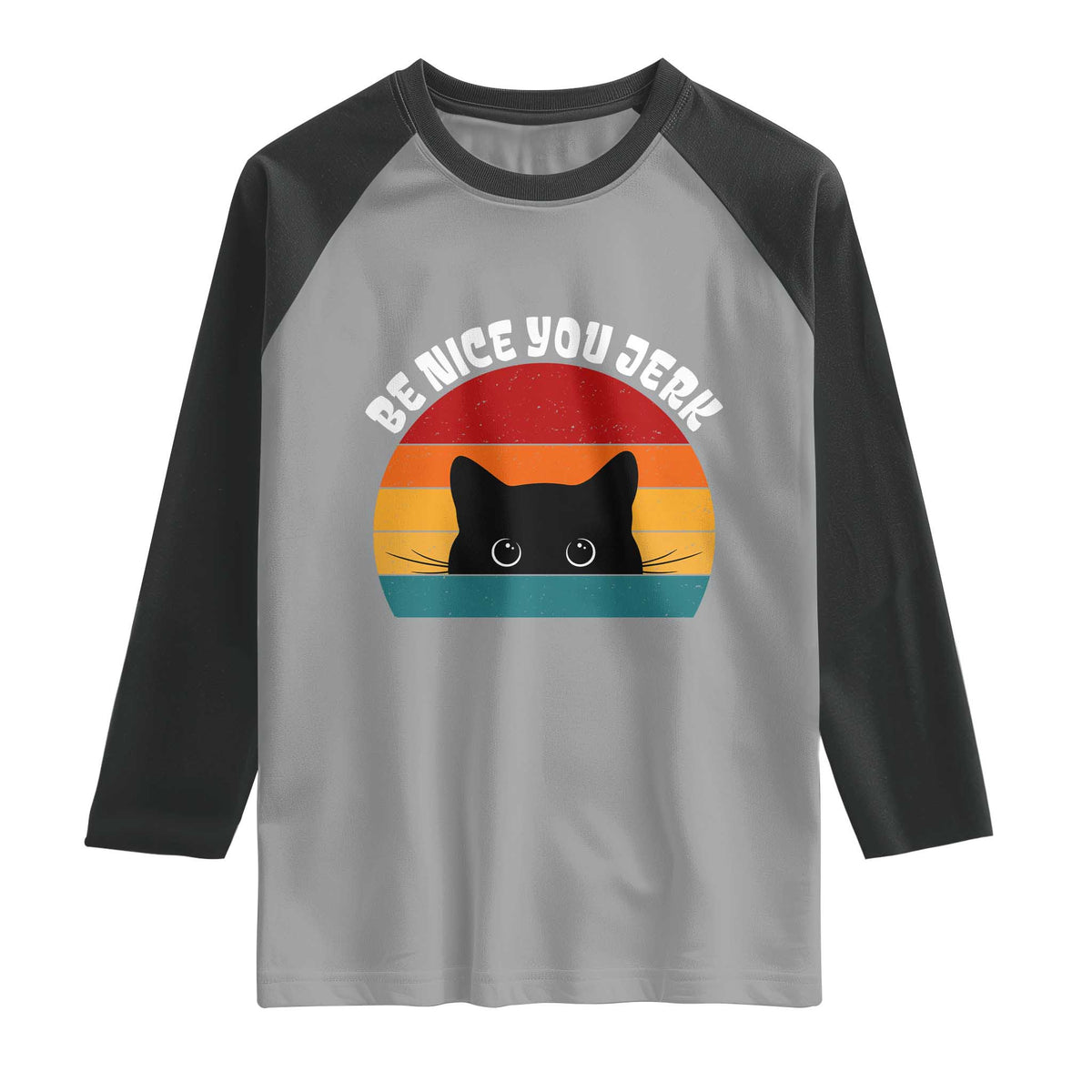 Be Nice You Jerk Raglan Shirt Funny Cat Sarcastic Quote TS14 Sport Gray Black Print Your Wear