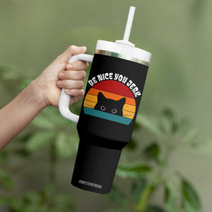 Be Nice You Jerk Tumbler With Handle Funny Cat Sarcastic Quote TS14 Print Your Wear