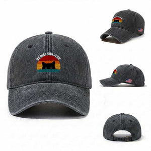 Be Nice You Jerk Washed Cotton Baseball Cap Funny Cat Sarcastic Quote TS14 Washed Cap Universal Fit Dark Gray Print Your Wear
