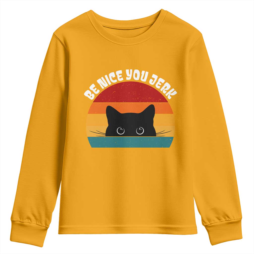 Be Nice You Jerk Youth Sweatshirt Funny Cat Sarcastic Quote TS14 Gold Print Your Wear