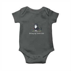 Doing My Best-ish Baby Onesie Funny Cat Sarcastic Joke TS14 Dark Heather Print Your Wear