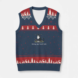 Doing My Best-ish V-Neck Knit Sweater Vest Funny Cat Sarcastic Joke TS14 Navy Red Print Your Wear