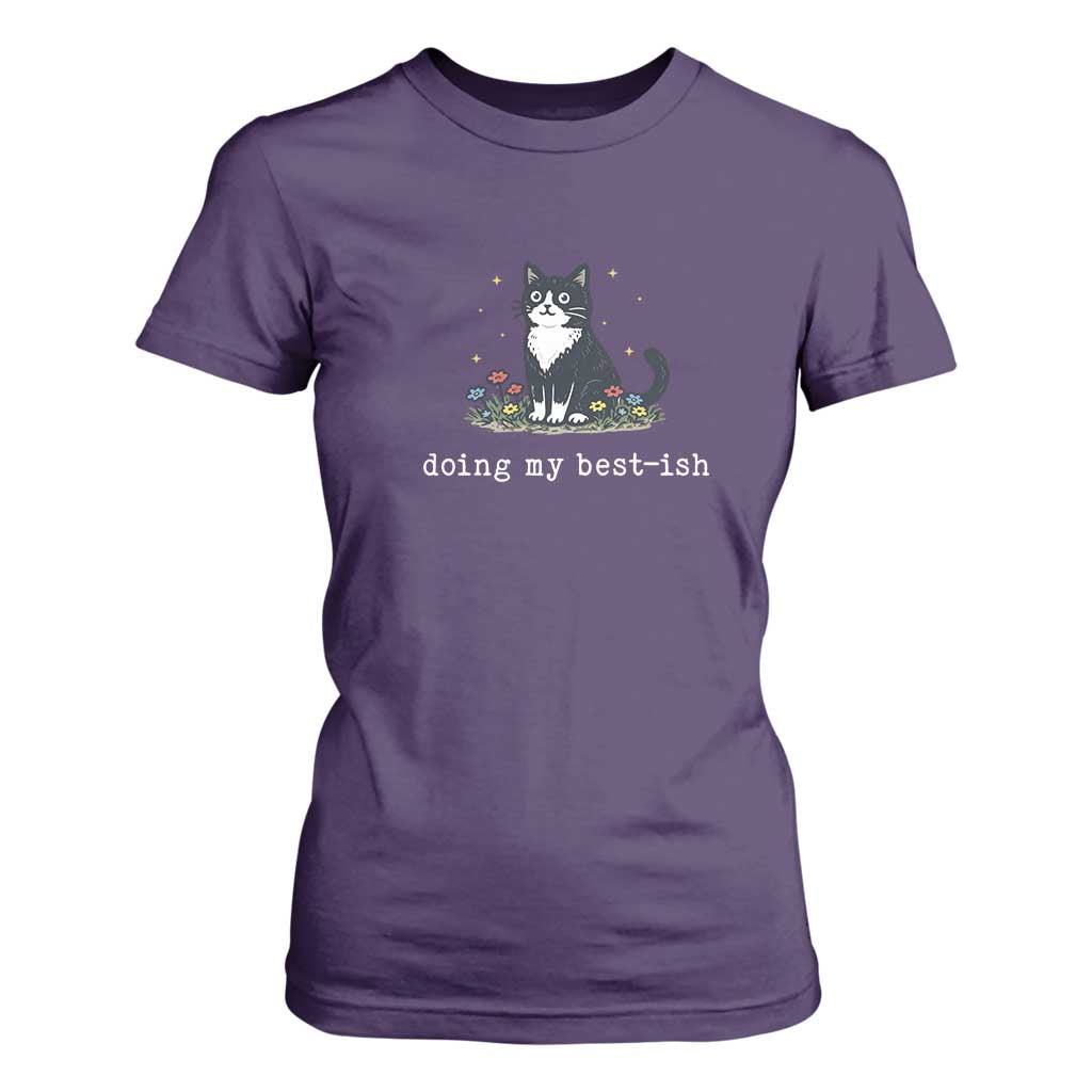 Doing My Best-ish T Shirt For Women Funny Cat Sarcastic Joke TS14 Purple Print Your Wear