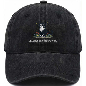 Doing My Best-ish Washed Cotton Baseball Cap Funny Cat Sarcastic Joke TS14 Washed Cap Universal Fit Black Print Your Wear
