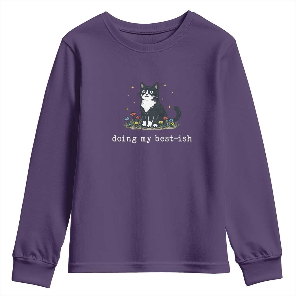 Doing My Best-ish Youth Sweatshirt Funny Cat Sarcastic Joke TS14 Purple Print Your Wear