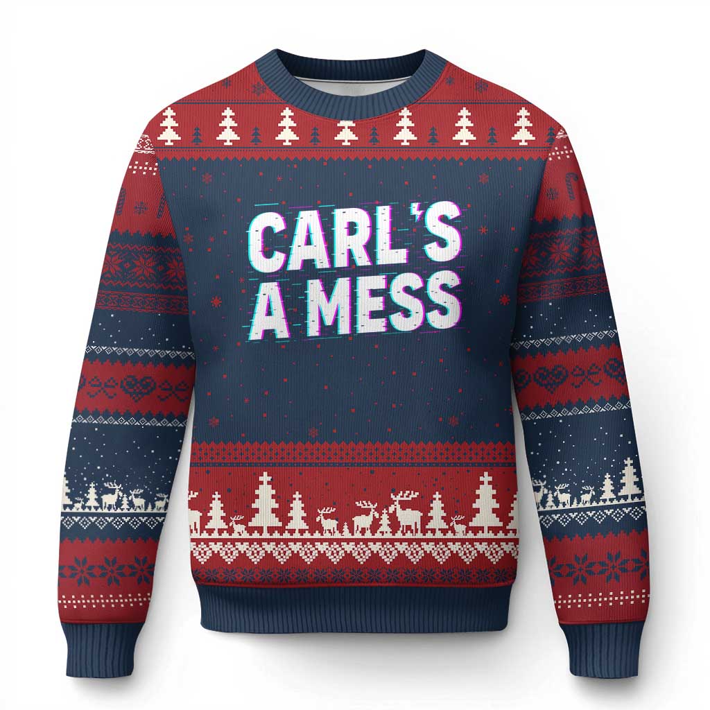 Carl's a Mess Ugly Christmas Sweater Funny Reality TV TS14 Navy Red Print Your Wear