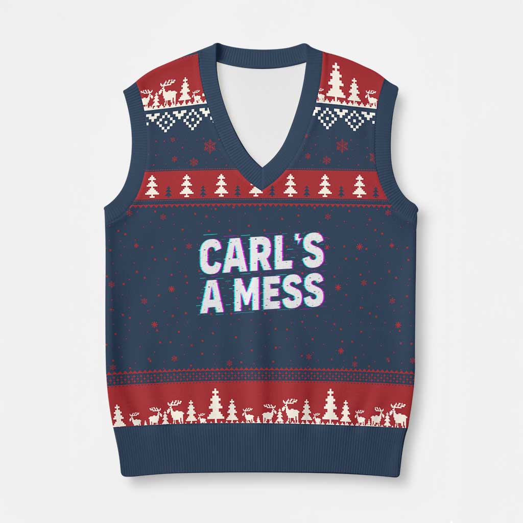 Carl's a Mess V-Neck Knit Sweater Vest Funny Reality TV TS14 Navy Red Print Your Wear