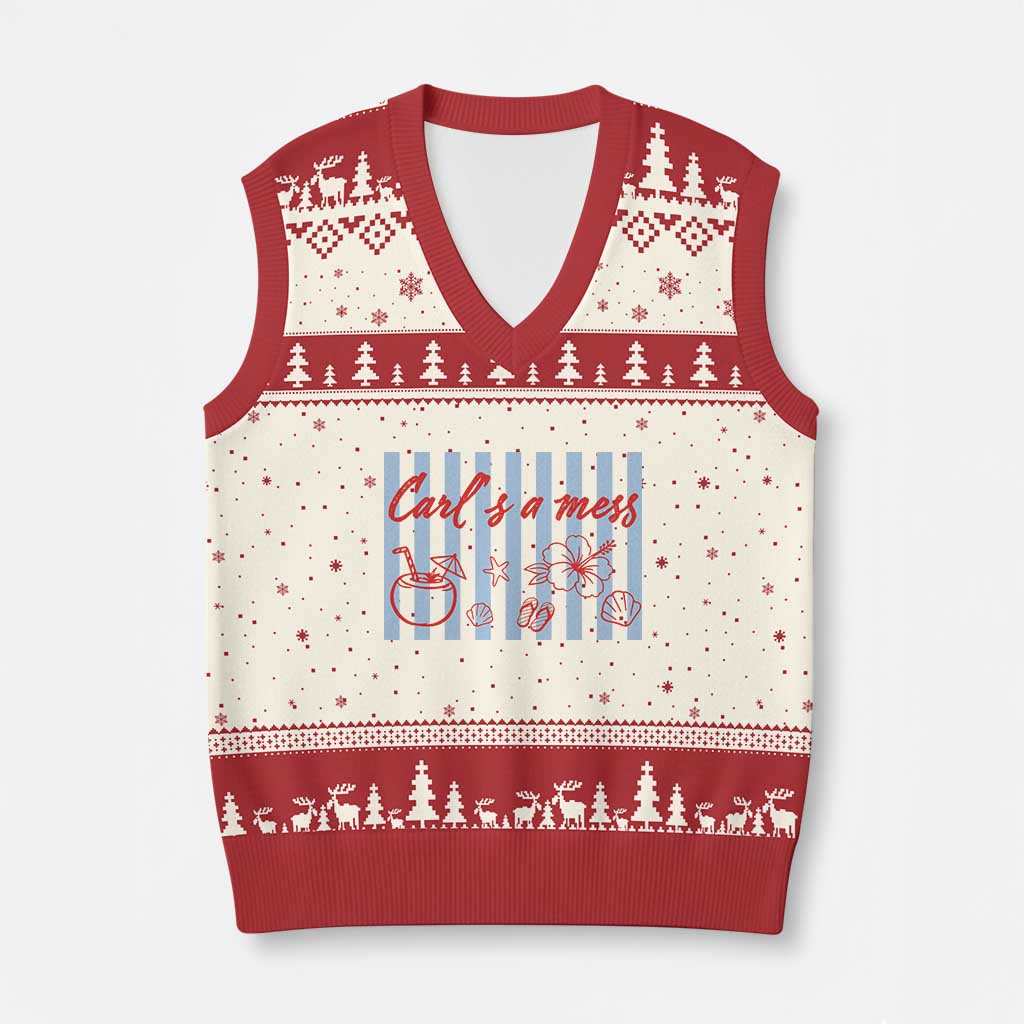 Carl's a Mess V-Neck Knit Sweater Vest Viral Sarcastic Reality TV TS14 Beige Red Print Your Wear
