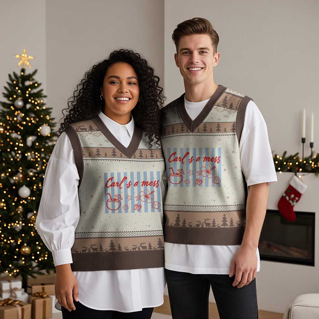 Carl's a Mess V-Neck Knit Sweater Vest Viral Sarcastic Reality TV TS14 Mocha Mousse Print Your Wear