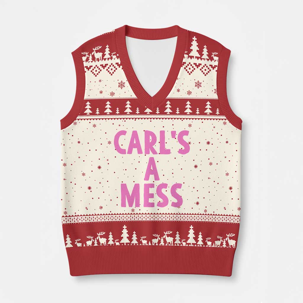 Carl's a Mess V-Neck Knit Sweater Vest Viral Reality TV Quote Meme TS14 Beige Red Print Your Wear