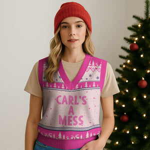 Carl's a Mess V-Neck Knit Sweater Vest Viral Reality TV Quote Meme TS14 Hot Pink Print Your Wear