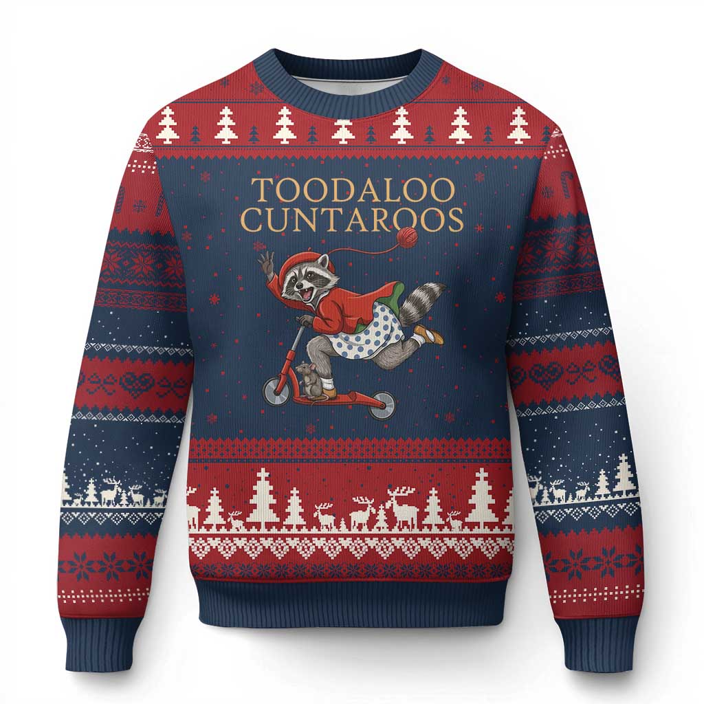 Toodaloo Cuntaroos Ugly Christmas Sweater Funny Sarcastic Raccoon Inappropriate Meme TS14 Navy Red Print Your Wear