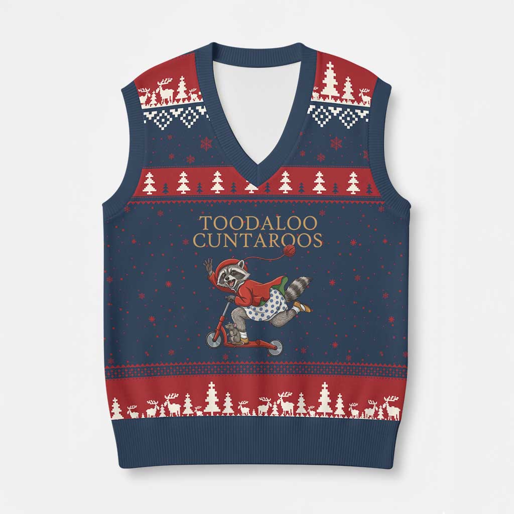 Toodaloo Cuntaroos V-Neck Knit Sweater Vest Funny Sarcastic Raccoon Inappropriate Meme TS14 Navy Red Print Your Wear